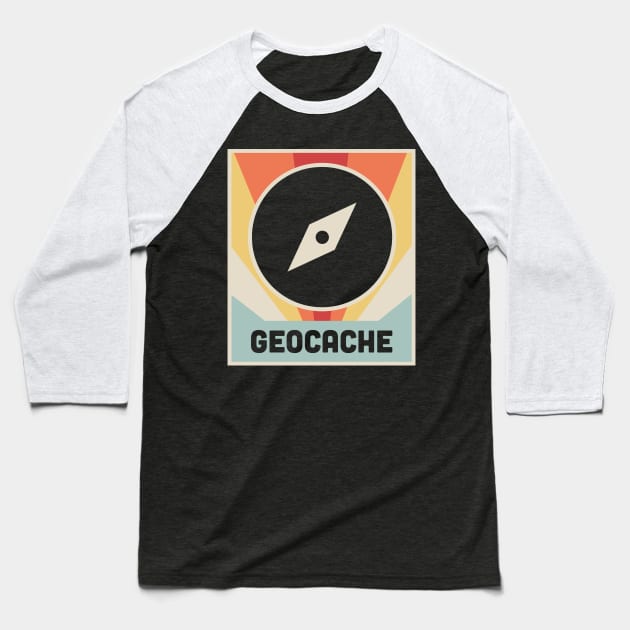 GEOCACHE | Vintage Style Poster Baseball T-Shirt by MeatMan